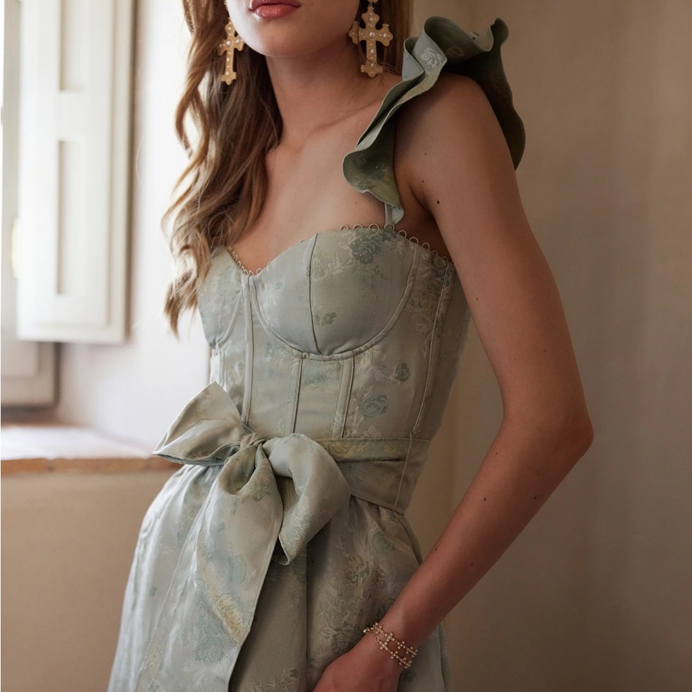 V. Chapman | Veronica Gown in Sage Windsor Brocade ALTERED - read full details - Picture 4 of 5